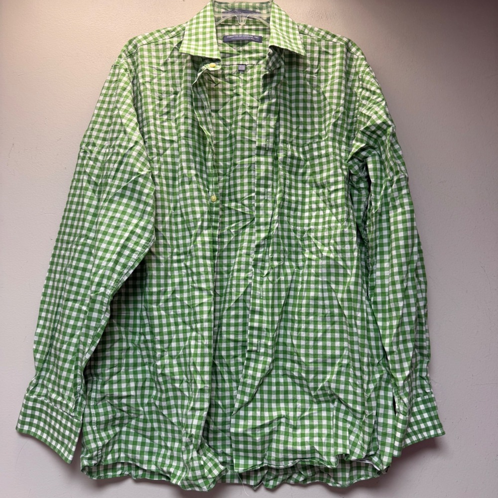 Forsyth of Canada Button Down Mens 16.5 34/35 Green Gingham Cotton Good 15741